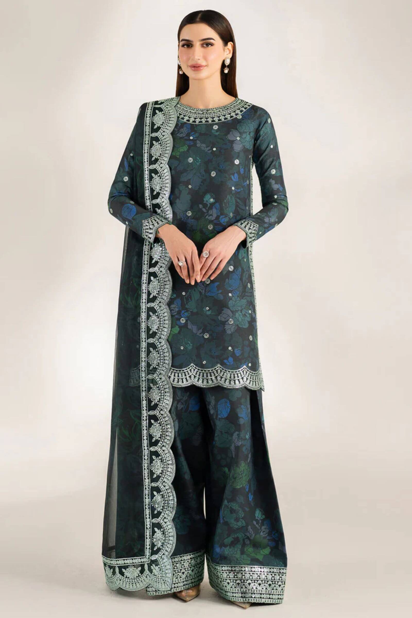 Dhanak , Khadder with Dupatta Embroidery 3Pc