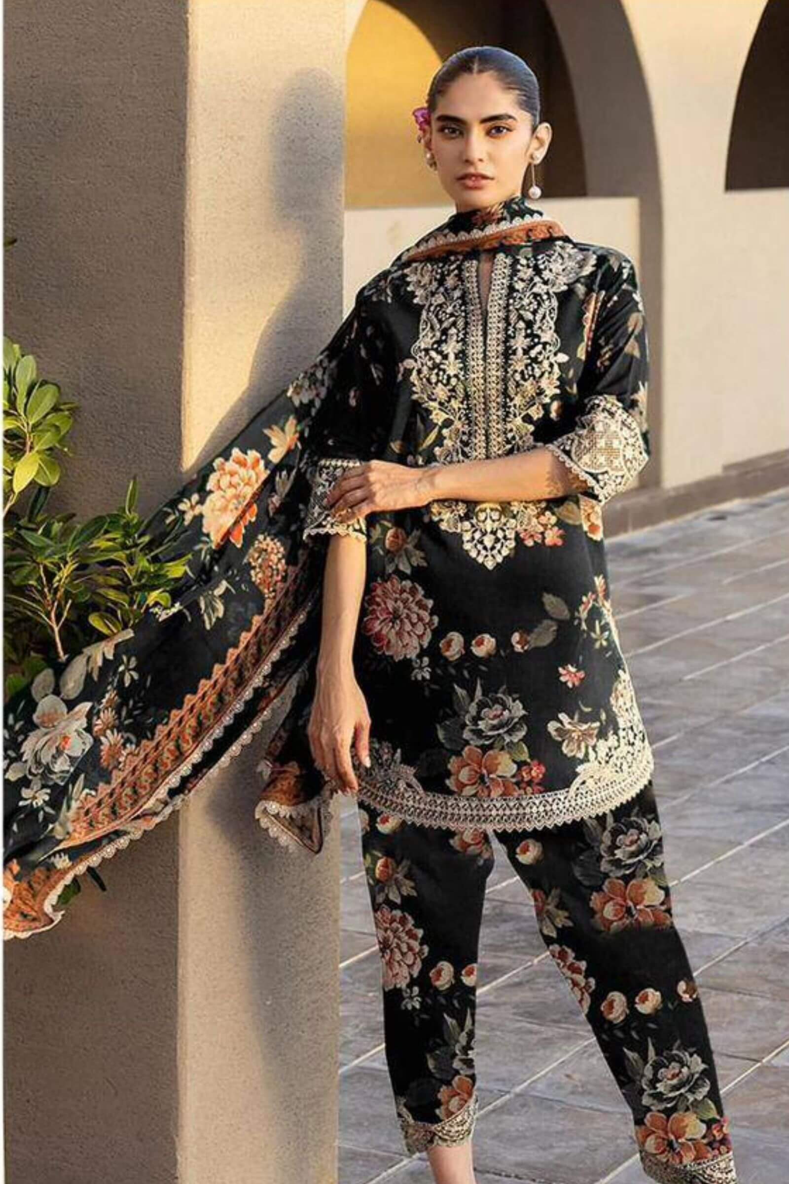 DHANAK EMBROIDERY PATCHES ON ORGANZA 3Pc