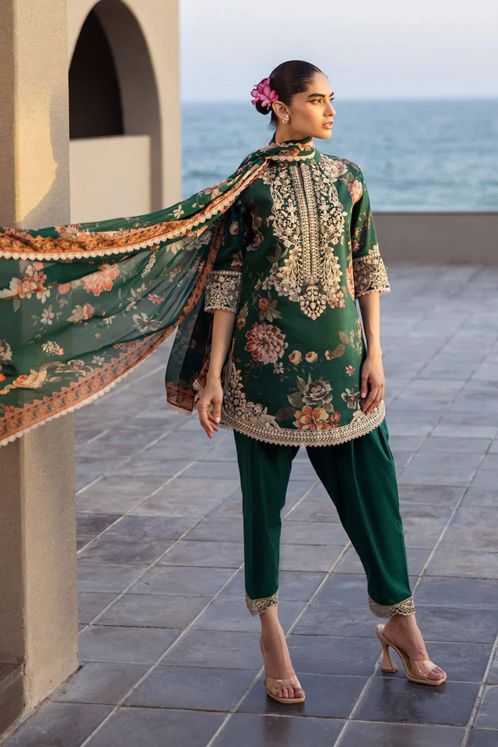 DHANAK EMBROIDERY PATCHES ON ORGANZA 3Pc