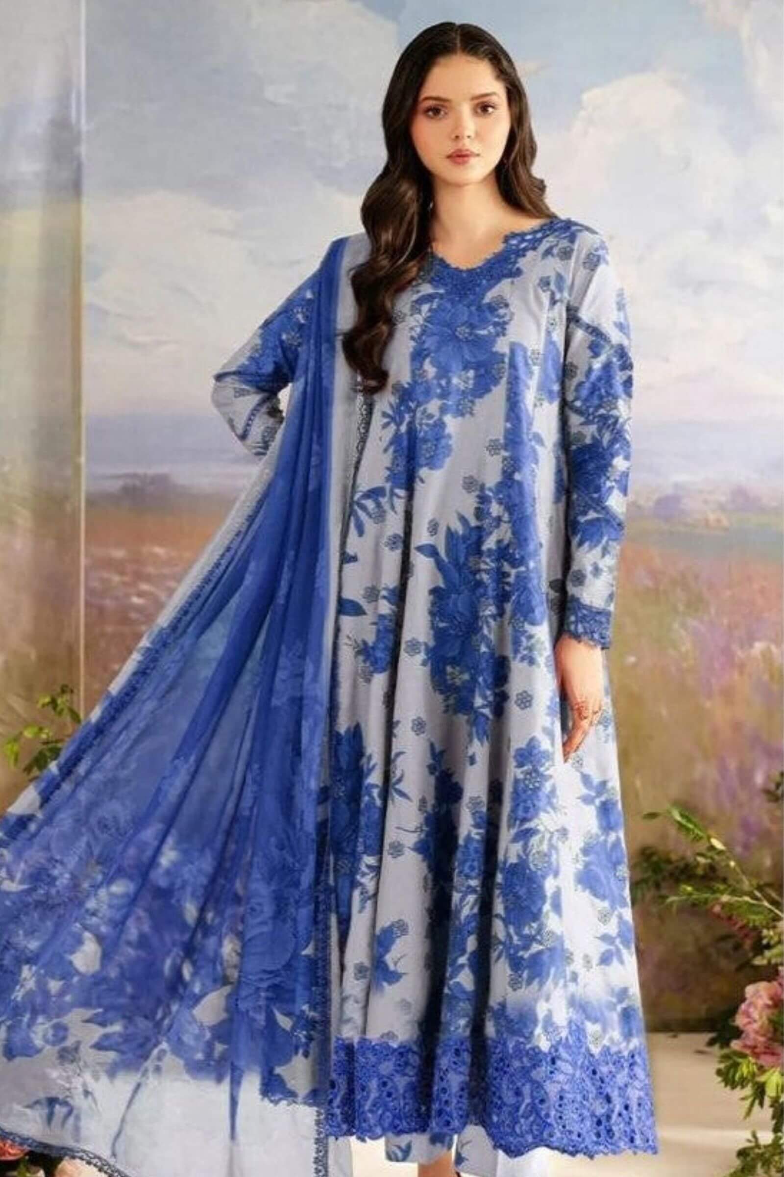 Dhanak EMB PATCHES ON ORGANZA 3Pc