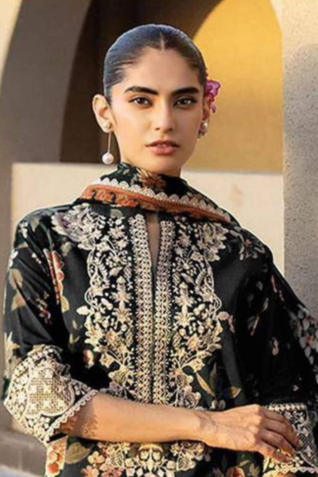 DHANAK EMBROIDERY PATCHES ON ORGANZA 3Pc