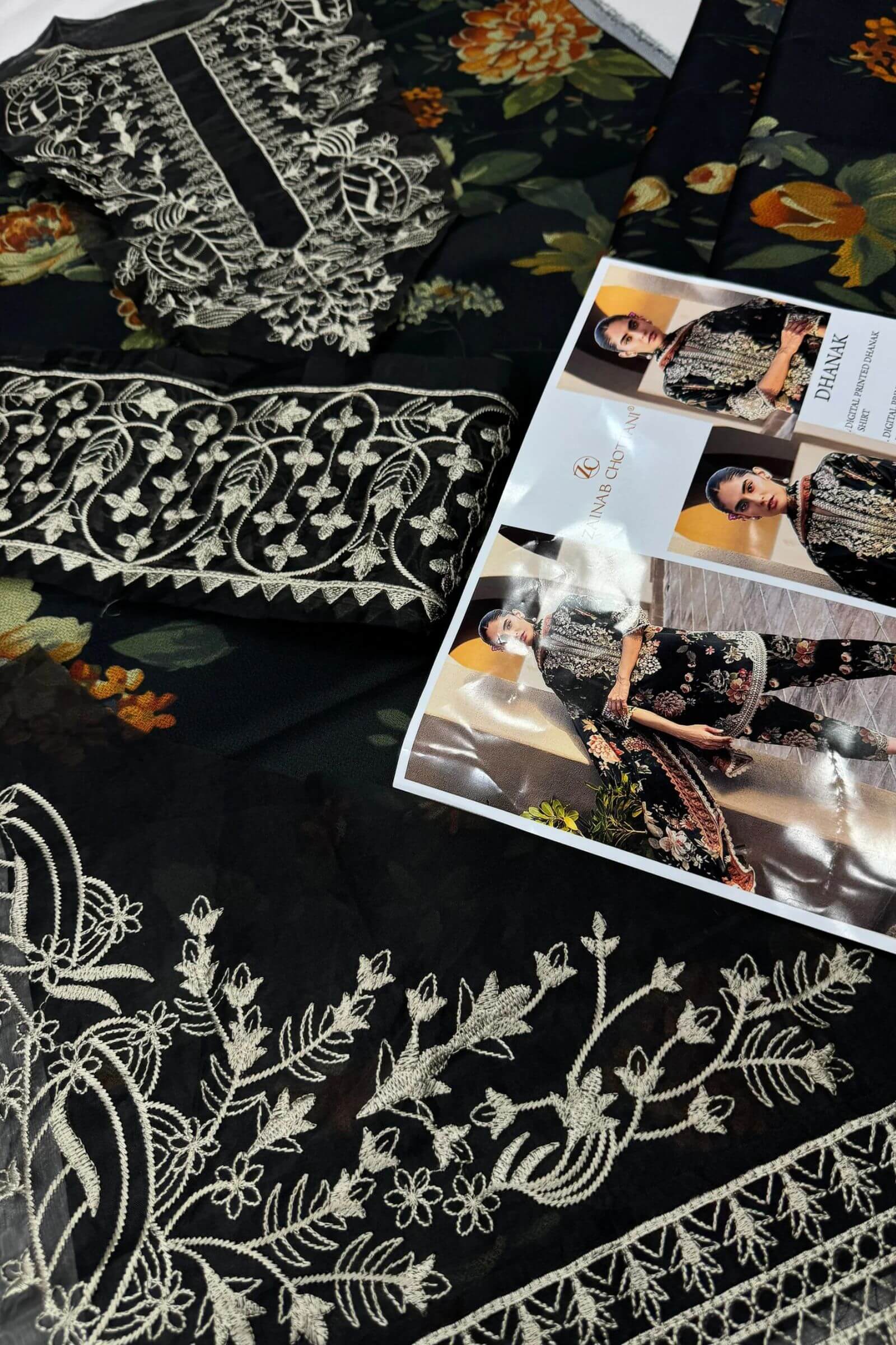 DHANAK EMBROIDERY PATCHES ON ORGANZA 3Pc